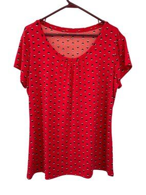 Worthington Red Black Blouse Womens XL Stretch Pullover Used